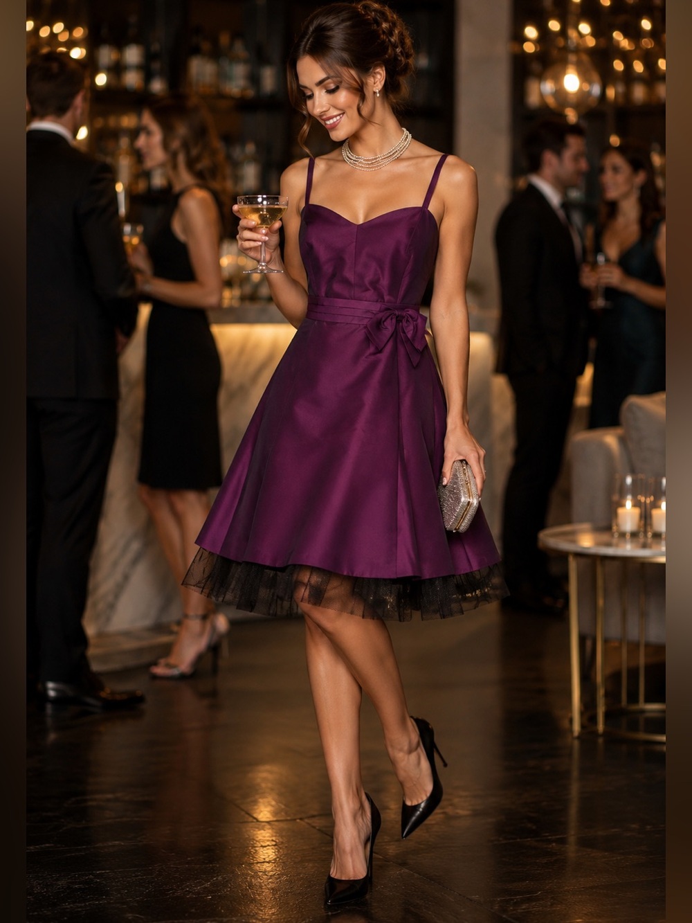 TAHARI ASL Women's SILK Purple Spaghetti-Strap A-Line Waist Bow Dress 10